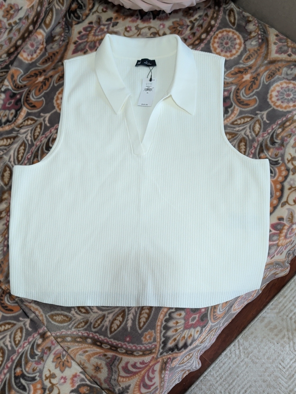 GAP White Sleeveless Collared Ribbed Tank Size XL NWT